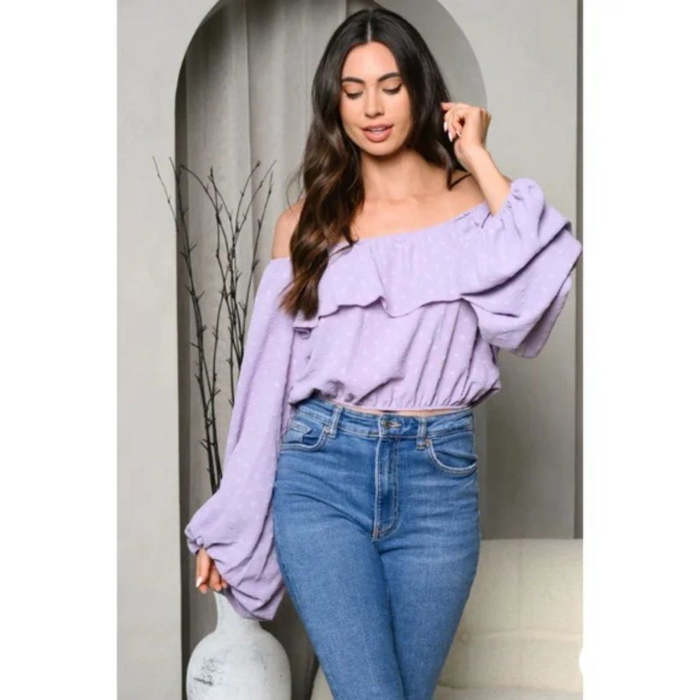 Lavender Polka Dot Off Shoulder Top